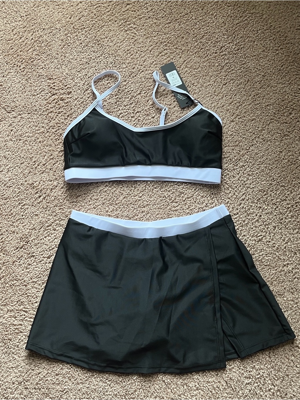 Fashion Nova Black and White Sport Bikini Top with Skirt